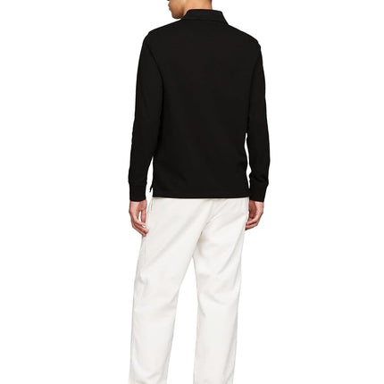 Tommy Hilfiger Men's Long Sleeve Polo Shirts in Regular Fit with Stretch and Organic Pique Cotton, Black, XS