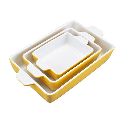 GarveeHome Baking Dishes Set of 3, Ceramic Bakeware Set with Handles, Porcelain Baking Pan Casserole Dishes for Oven and Microwave, Deep Lasagna Pan for Baking, Cooking, Wedding Gift - Yellow