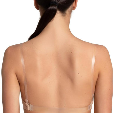 Capezio Seamless Clear Back Bras For Women, Dance & Sports Bras Women, Wear Under Leotards, Double-Layered Support Bra Detachable Clear Back Strap & Adjustable Shoulder Straps - Nude, XS (Extra Small)