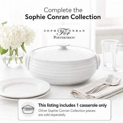 Portmeirion x Sophie Conran Porcelain Casserole Dish with Lid - White Oval Serving Dish, Oven, Microwave and Dishwasher Safe, Suitable for Everyday Cooking and Entertaining