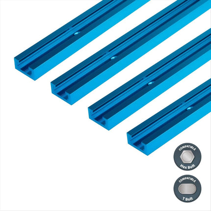 POWERTEC 71373V 48 Inch Double-Cut Profile Universal T-Track with Predrilled Mounting Holes, 4 Pack, T Track for Woodworking Jigs and Fixtures, Drill Press Table, Router Table, Workbench