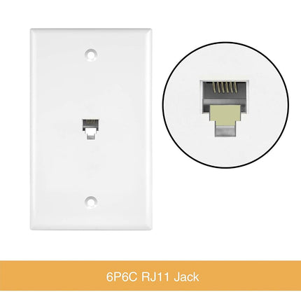 Enerlites 6631-W RJ11 Telephone Jack Wall Plate by 1-Gang, Standard Size, White, 6-Position 6-Conductor, Single Port 2-Line Support