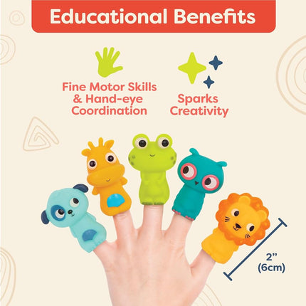B. toys Finger Puppets, Pinky Pals Crew Animal Puppet Set, 10 Pack