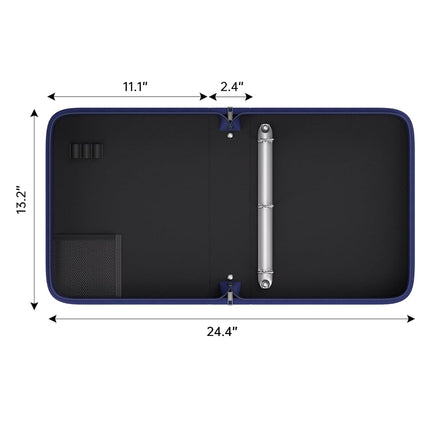 ZOOPIP Fireproof 3 Ring Binder Document Folder with Zipper, 1.5 Inch D Rings Hold up 375 Sheets of 8.5'' x 11'' (A4), Compatible with Clear Page Protectors, Built-in Net and Pen Holder(Blue, 1 Pcs)