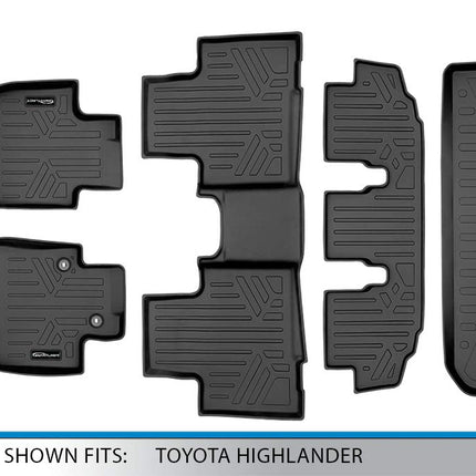 SMARTLINER Floor Mats 3 Rows & Cargo Liner Behind 3rd Row Set Black for 2020-2021 Highlander 2nd Row Bench or Bucket Seats (No Hybrid Models)