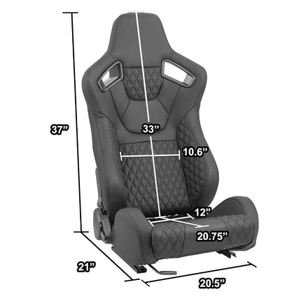 DNA MOTORING Par de asientos de carreras reclinables universales con deslizadores, 20.5" An. X 21" Pr. X 37" Al., Negro, RS-JBR-011-BK-BK