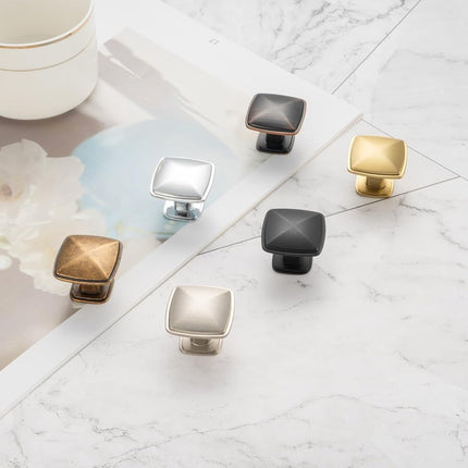 KOOFIZO Stepped Square Cabinet Knob - Antique Brass Pull Handle (31mm / 1.2 Inch), 10-Pack for Kitchen Cupboard Door, Bedroom Dresser Drawer, Bathroom Wardrobe Hardware