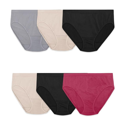 Fruit of the Loom Women's 6 Pack Seamless Underwear Multipack Briefs, Assorted, 14