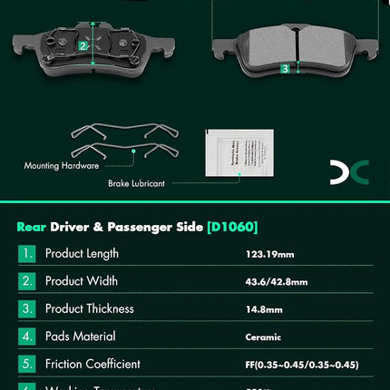 SCITOO Ceramic Brake Pads, 4pcs Rear Brake Pads Brakes Kits fit for 2002-2008 for MINI COOPER