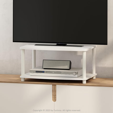 Furinno TURN-N-TUBE TV Riser Stand, 2-Tier Small Elevated No Tools TV Stand, TV Console for TV up to 32 inch, 15.8 x 23.8 x 11, for Living Room, Bedroom, White