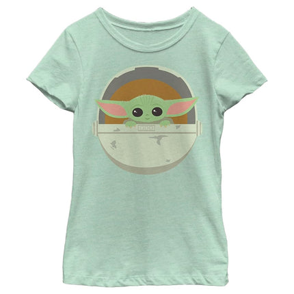 STAR WARS Mandalorian Simple Carriage Girl's Heather Crew Tee, Mint, Small