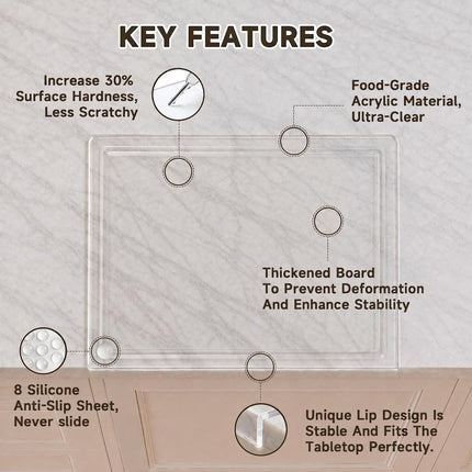Acrylic Cutting Board with Juice Groove, Non Slip Clear Cutting Board with Counter Lip, 17.5x13.5 Inch Cutting Boards for Kitchen Countertop, Dough Mat, Kitchen Gadgets 2024, Gifts for Women