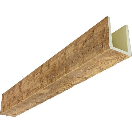 Heritage Timber Reclaimed Axed Cut Faux Wood Beam, 3-Sided (U-Beam), 3 1/2"W x 3 1/2" H x 72" L, Warm Caramel Finish