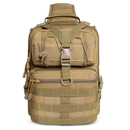 hopopower Tactical Sling Bag Pack Military Assault Rucksack Shoulder Bag Backpack Chest Pack Handbag Waterproof for Travel School Hiking Camping Trekking Exploring Fishing Hunting, Tan