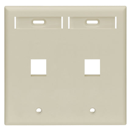 Leviton 42080-2IP 2-Port Dual Gang QuickPort Wallplate with ID Windows, Ivory