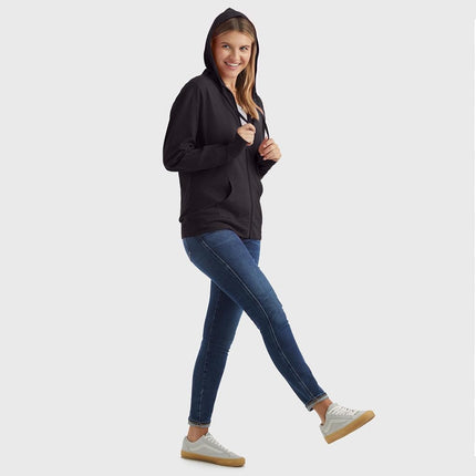 Hanes Women's Jersey Full Zip Hoodie, Black, Small
