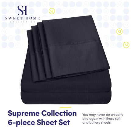 Full Size Bed Sheets - 6 Piece 1500 Supreme Collection Fine Brushed Microfiber Deep Pocket Full Sheet Set Bedding - 2 Extra Pillow Cases, Great Value, Full, Navy