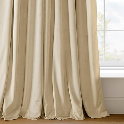 HPD Half Price Drapes Velvet Blackout Curtains/Drapes - 84 Inches Long 1 Panel Blackout Curtain Signature Pleated for Living Room & Bedroom - 25W X 84L, Neutral Ground