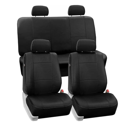 FH Group PU001BLACK114 Universal Fit Black Automotive Seat Covers fits most Cars, SUVs, and Trucks (Faux Leather, Full Set with 4 Headrest Covers)