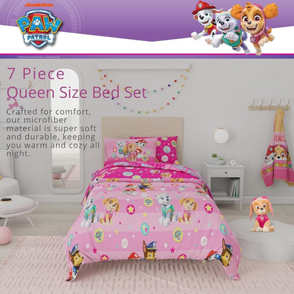 Franco Comforter and Sheet Set with Sham, Microfiber, Paw Patrol Girl, 7 Piece Queen Size