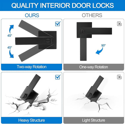 Hasmikit 6 Pack Matte Black Door Handles Privacy Door Levers, Heavy Duty Bed and Bath Door Locks Interior Door Knobs, Reversible Keyless Flat Levers with Square Rosette