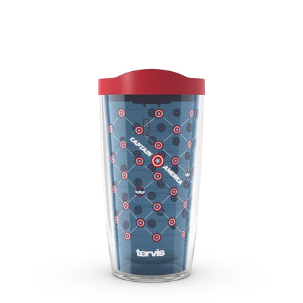 Tervis Marvel - Vaso de viaje aislante de doble pared hecho en EE. UU. con rejilla del escudo del Capitán América, mantiene las bebidas frías y calientes, 473 ml, clásico