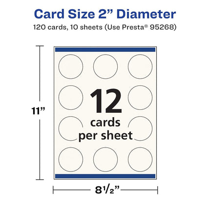 Avery Printable Round Business Cards with Sure Feed Technology, 2" Diameter, Ivory Cardstock, Print-to-the-Edge, Laser/Inkjet Cards, 120 Total