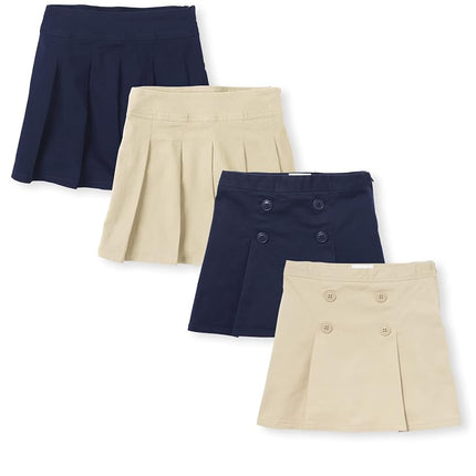 The Children's Place Girls' 4 Pack Pleated/Button Skort, Sandy/Tidal, 10