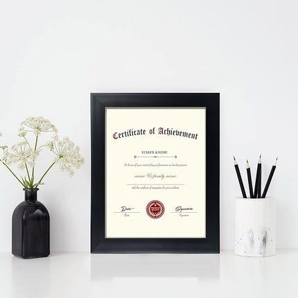 Cadres de Certificat ELSKER&HOME 8,5 x 11 Noirs, Conviennent aux Diplômes 8,5 x 11 avec Passe-Partout ou 11x14 sans Passe-Partout, Lot de 4, Cadre Photo de Diplôme Document avec Verre pour Pose sur Table ou Accrochage Mural