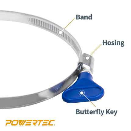 POWERTEC 70250-P2 6 Inch Key Hose Clamp, Thumb Screw Key Adjustable Stainless Steel Hose Clamps for Dust Collection, Dust Collector and Dryer Vent Hose, Pipe Clamp, RV Clamp, Worm Gear Clamp, 10 pack