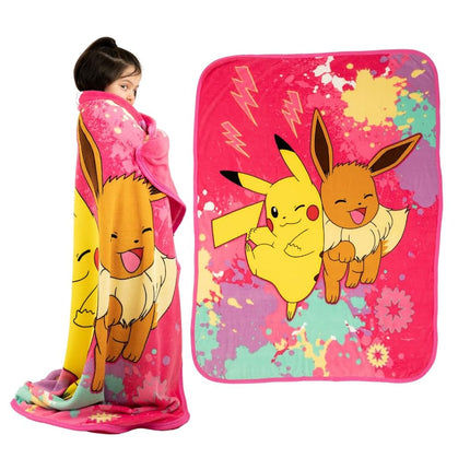 Franco Pokemon Anime Pikachu and Eevee Kids Bedding Super Soft Micro Raschel Throw, 46 in x 60 in, (Official Licensed Product)