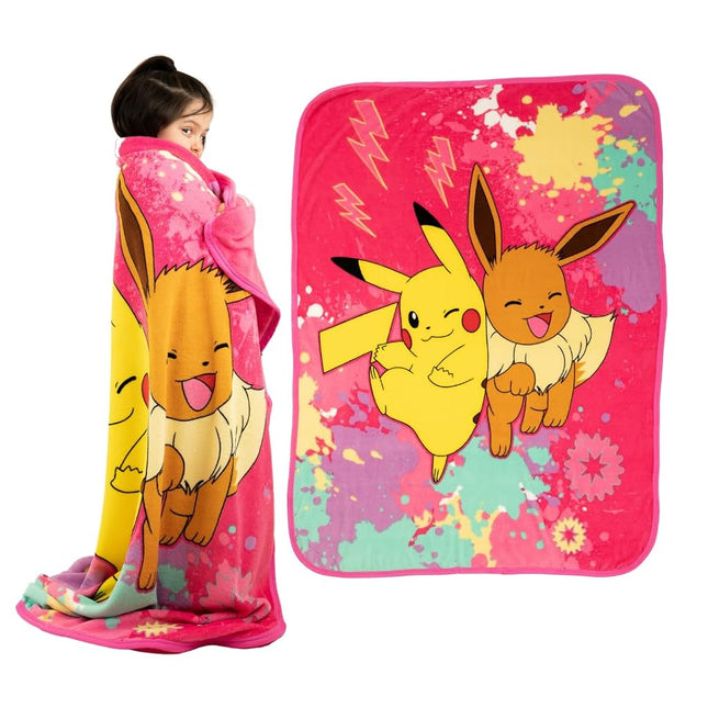 Franco Pokemon Anime Pikachu and Eevee Kids Bedding Super Soft Micro Raschel Throw, 46 in x 60 in, (Official Licensed Product)