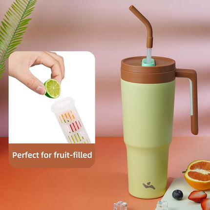 Konokyo Insulated Tumbler with Handle and Straw,40 OZ Vacuum Stainless Steel Water Bottle Travel Mug Metal Cup with Fruit Diffuser,Lake Blue