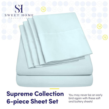 Sweet Home Collection Parure de draps 6 pièces en microfibre égyptienne de qualité 1500 fils/pouce carré, poches profondes, taille Queen, Aqua