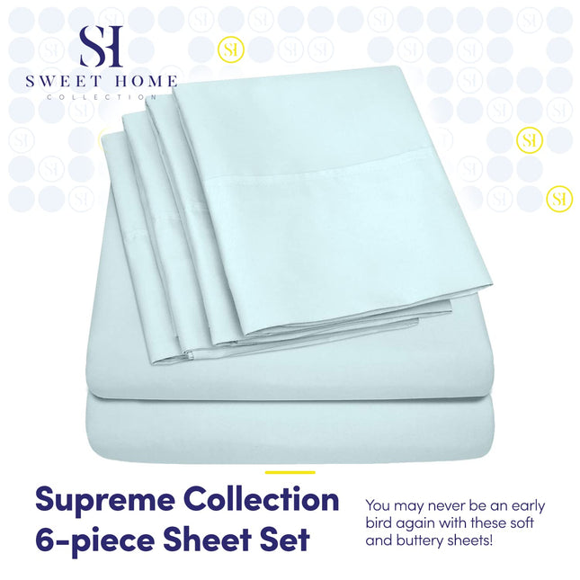Sweet Home Collection 6-Piece 1500 Thread Count Egyptian Quality Microfiber Deep Pocket Bed Sheet Set, Queen, Aqua