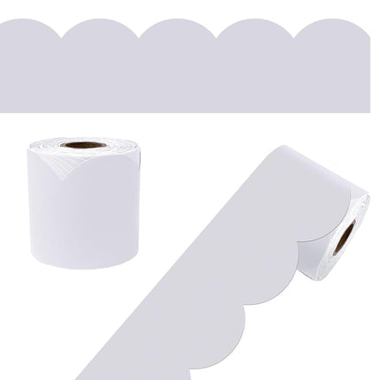 Carson Dellosa 65Ft of Light Gray Bulletin Board Borders, 1 Roll of Grey Scalloped Trim for Rolling Whiteboard, Cork and Posterboard, Party, Office Decorations, and Classroom Decor