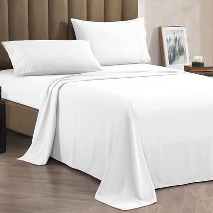 CELINE LINEN 4-Piece Bed Sheet Set with Deep Pockets, Queen White