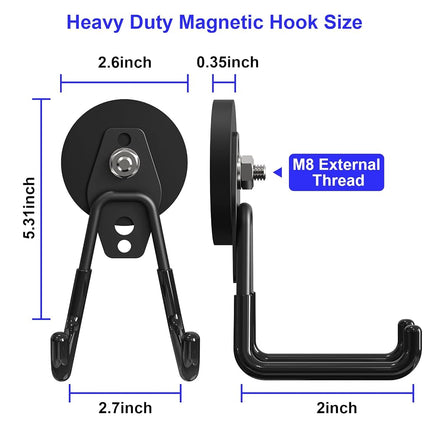 Lvoess Heavy Duty Storage Magnetic Utility Hooks Large Garage Magnet Hooks with Anti-Slip Coating for Metal Cabinet,Pegboard,Garage Shelve,Garden Tools (3PCS 2.59'' Black)