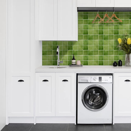 Commomy Peel and Stick Tile, Stick on Tiles Backsplash for Kitchen and Bathroom, PVC Self Adhesive Wall Tiles Stickers 3D Wall Panels Inner Wall Decoration(Square, Matte Green, 30x30cm, 10 Pcs)