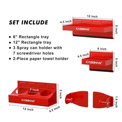 CASOMAN 4PCS Red Magnetic Toolbox Shelf, Tray, Paper Towel Holder, Variety of Use, Durable, Magnets Any Metal Surface