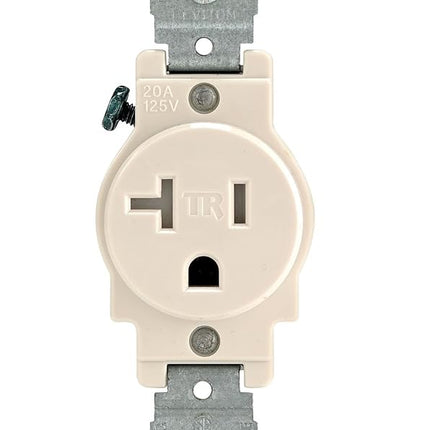 Leviton T5020-T 20-Amp, 125 Volt, Narrow Body Single Receptacle, Straight Blade, Tamper Resistant, Commercial Grade, Grounding, Light Almond
