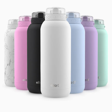 Bouteille d'eau en acier inoxydable pour enfants Ello Cooper 18 oz avec paille et poignée de transport, double paroi et métal isotherme sous vide, couvercle étanche avec bec en silicone souple, réutilisable, sans BPA, blanc