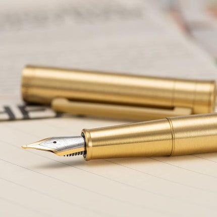 ASVINE Hongdian 1861 Brass Fountain Ink Pen, Long Blade Nib, Classic Design Smooth Writing Pen with Converter & Metal Pen Case Set