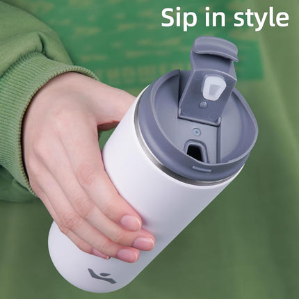 Konokyo Tumbler with Lid, 16 oz Travel Coffee Mug Double Wall Vacuum Stainless Steel Thermal Metal Cup Insulated Water Bottle,Beige