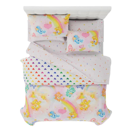 Franco Collectibles Care Bears Classic Retro Rainbow Bedding 7 Piece Super Soft Comforter and Sheet Set with Sham, Full, (100% Official Licensed Product)