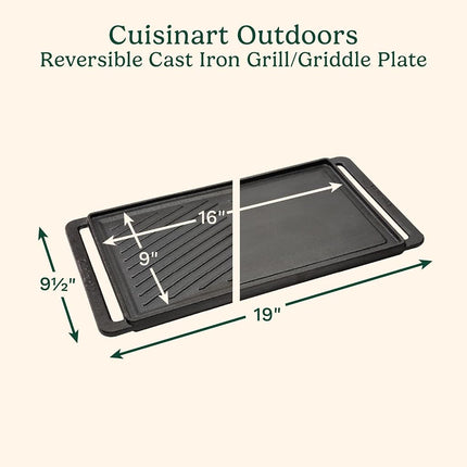 Cuisinart CCP-2000 Reversible Cast Iron Grill & Griddle Cookware Plate, Ribbed Grill & Smooth Flat Top Griddle, Black