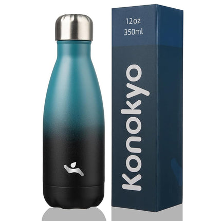 Konokyo Insulated Water Bottles,12oz Double Wall Stainless Steel Vacumm Metal Flask for Sports Travel,Indigo Black