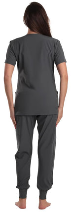 Just Love Women's V-Neck Scrub Set, Steel Gray Stretch Fabric