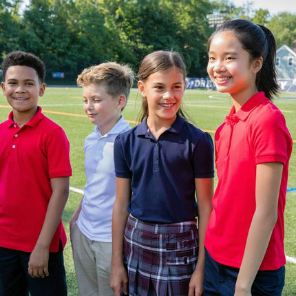 French Toast Girls' Short Sleeve Stretch Pique Polo, Navy, 10-12