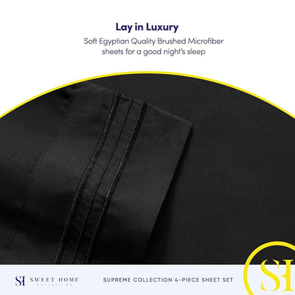 Sweet Home Collection Luxury Bedding Set with Flat, Fitted Sheet, 2 Pillow Cases, Microfiber, Black, California King